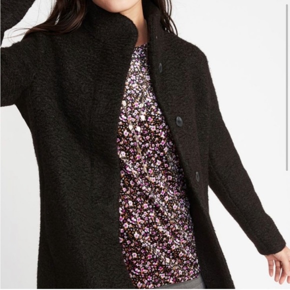 Old Navy Black Bouclé Midi Coat - Small - Picture 2 of 11